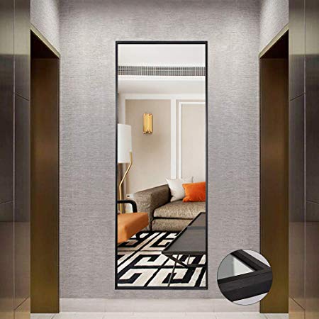 NeuType Full Length Mirror Standing Hanging or Leaning Against Wall, Large Rectangle Bedroom Mirror Floor Mirror Dressing Mirror Wall-Mounted Mirror, Aluminum Alloy Wide Frame, Elegant Black, 65"x22"
