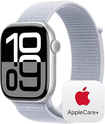 Apple Watch Series 10 [GPS   Cellular 46mm] with Silver Aluminium Case with Blue Cloud Sport Loop. Fitness Tracker, ECG App, Always-On Retina Display, Carbon Neutral with AppleCare  (2 Years)