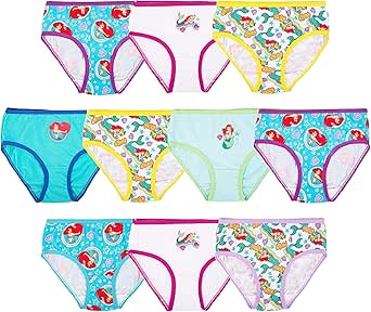 Disney Girls' Princess Ariel from The Little Mermaid 100% Combed Cotton Underwear Panties Sizes 2/3t, 4t, 4, 6 and 8