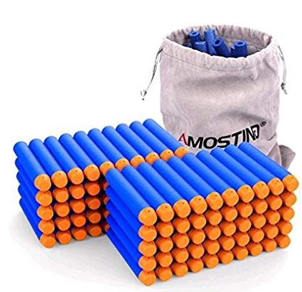 AMOSTING Zombie Strike Bullets Foam Bullets 100Pcs Foam Dart Refills for Nerf N-Strike Elite Blaster Toy Guns, Nerf Bullets Accustrike Darts for Zombie Strike Gun, Green Toys with Storage Bag- Blue