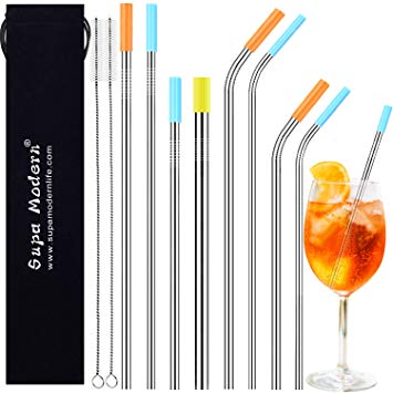 Stainless Steel Straws with Silicone Tips Ultra Long 10.5 Inch Reusable Drinking Metal Straws Set of Reuable Straws for 30/20oz Tumblers Smoothie Straws for Yeti 8 Stainless Steel Metal Straws