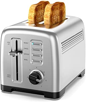 Toaster 2 Slice Stainless Steel Toasters with Removable Crumb Tray Toaster 2 Slice Best Rated Prime Two Slice Toaster with Quick Check/Reheat/Cancel/Bagel/Defrost Function   7 Browning Setting