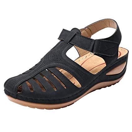 JJLIKER Women's Closed Toe Cutout Sandals Flats Soft Comfort Casual Low Wedge Shoes Walking Driving Fashion Wild Outdoor