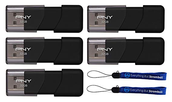 PNY 32GB Attache USB 2.0 Flash Drive (Five Pack Bundle) (Model: P-FD32GATT03-GE) Plus (2) Everything But Stromboli (TM) Lanyard