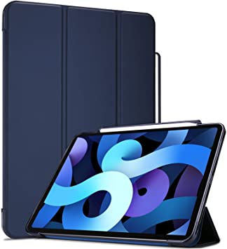 ProCase Slim Case for New iPad Air 4 10.9 Inch 2020 (Latest Model) with Pencil Holder, Flexible Soft TPU Back Tri-fold Smart Shell Stand Protective Case for iPad Air 4th Generation 10.9” -Navy