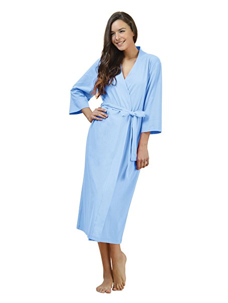 SIORO Womens Cotton Robe Kimono Lightweight Bathrobe Soft Long Knit Nightwear Pajams
