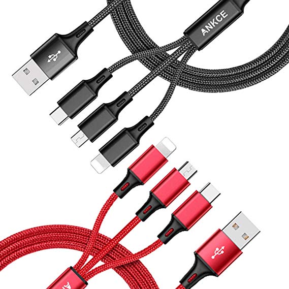 Multi USB Charger Cable,ANKCE (2Pack) 3 in 1 USB Charge Cable,4ft/1.2m Nylon Braided USB Cable Compatible with iPhone X,Samsung,Nexus,LG,Huawei,HTC,Motorola,ZTE