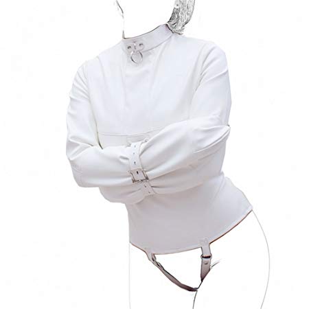 Love Secret PU Leather Straitjacket Strict Bondage Kinky Fancy Straight Jacket Fetish Costume for Women SM Body Harness Cosplay Bondage Gear (L, White)