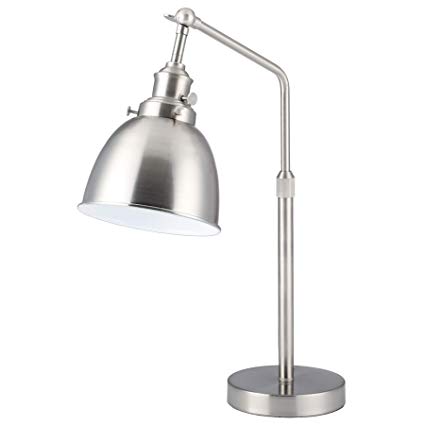 CO-Z Silver Desk Lamp, Modern Metal Task Lamp with LED Bulb Adjustable, Modern Industrial Style Work Lamp, Reading Lamp in Nickel Finish, ETL Certificate.