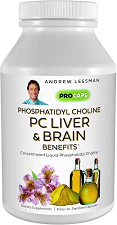 Andrew Lessman PC Liver & Brain Benefits 180 Softgels - Phosphatidyl Choline, Most Important Building Block for Healthy Liver and Brain Structure and Function. No Additives. Easy to Swallow Softgels