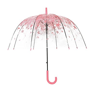 Tdogs Clear Umbrella, Romantic Bubble Dome Transparent Cherry Automatic Umbrellas for Rain