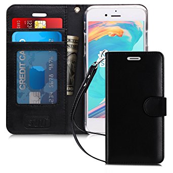 iPhone 7 Case, iPhone 8 Case, FYY [Kickstand Feature] Flip Folio Genuine Leather Wallet Case with ID&Credit Card Pockets for Apple iPhone 8/7 (4.7 inch) Black