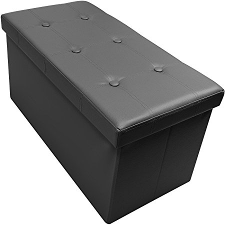 Sorbus Storage Bench Chest– Collapsible/Folding Bench Ottoman with Cover–Perfect Hope Chest, Pouffe Ottoman, Coffee Table, Seat, Foot Rest, and more–Contemporary Faux leather (Small - Black)