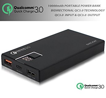 Qualcomm Quick Charge 3.0 ENEGON 10000mAh Portable Power Bank Bidirectional Quick Charge QC3.0 Input & QC3.0 Output, with Type-C Input, for Galaxy S6 / Edge, Note 5 / 4, Nexus 6 and more(Black)