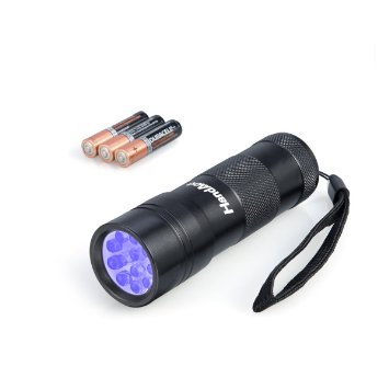 HandAcc UV Flashlight Blacklight Pets Urine Detectors Dogs Stains Detector Cats Odor Detector Find Stains on Carpet Rugs 12 Ultraviolet Leds Duracell AAA batteries Included