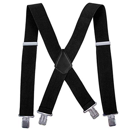 Men Utility Suspenders Adjustable Elastic - Heavy Duty 2 Inch Wide X Shape Strong Clip Suspender (Black)