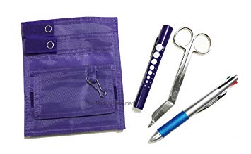 EMI Nurse PURPLE Pocket Organizer 4 piece KIT - Pocket Organizer, Lister Bandage Scissor, LED Pupil Gauge Penlight, and Chart Pen