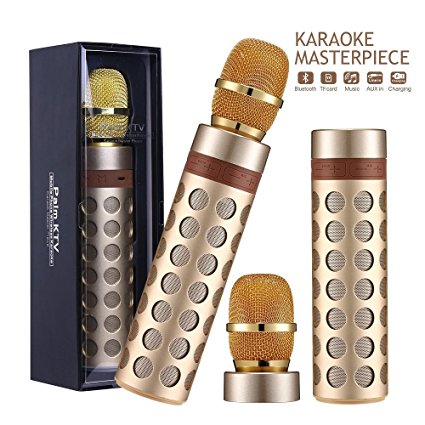 Portable Wireless Microphone Bluetooth Speaker KTV Karaoke Kids Microphone Voice Amplifier support TF card / AUX / Bluetooth / Three switching modes By Greatsmart（GOLD）