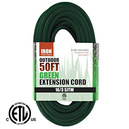 50 Ft Outdoor Extension Cord - 16/3 Heavy Duty Green Cable