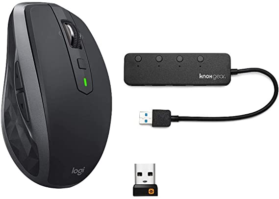 Logitech MX Anywhere 2S Wireless Mouse with Knox Gear 4-Port USB 3.0 Hub Bundle