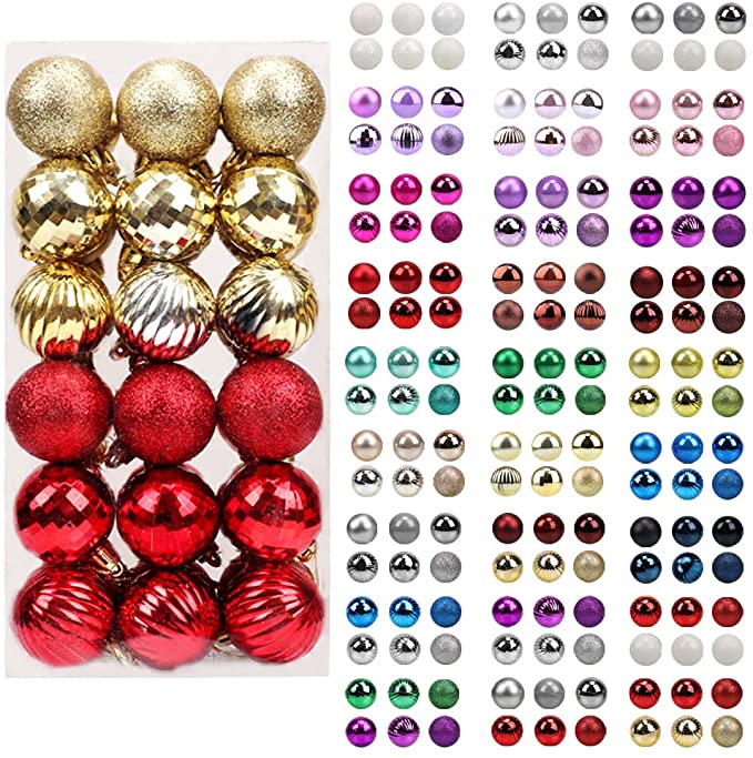 walsport Christmas Balls Ornaments for Xmas Tree, 36ct Plastic Shatterproof Baubles Colored and Glitter Christmas Party Decoration 1.6inch Set (Red & Gold)