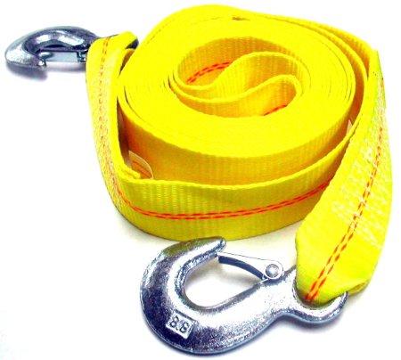 HFS Tm 2 X 30  45 Ton 2 Inch X 30 Ft Polyester Tow Strap Rope 2 Hooks 10000lb Towing Recovery