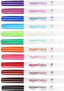 Amazon Basics Low-Odour Ultra-Fine Tip Dry Erase Whiteboard Markers, Assorted Colours, 12-Pack