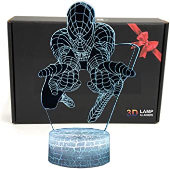 LED Superhero 3D Optical Illusion Smart 7 Colors Night Light Table Lamp with USB Power Cable (Spiderman)