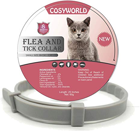 COSYWORLD Flea and Tick Collar for Cats - 100% Natural Essential Oil Flea & Tick Prevention - Adjustable, Safe & Waterproof Flea Control Collar - 8 Months Protection