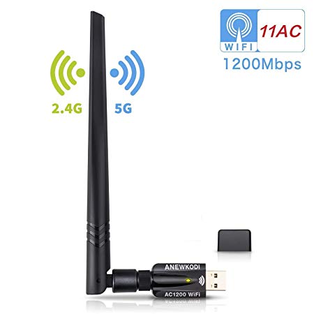 ANEWKODI 1200Mbps USB WiFi Adapter, AC1200Mbps Wireless Dual Band (5.8G/867Mbps 2.4G/300Mbps) USB 3.0 Laptop Network Adapters for Desktop/Laptop/PC, Support Win10/8.1/8/7/XP, Mac OS 10.9-10.13.6