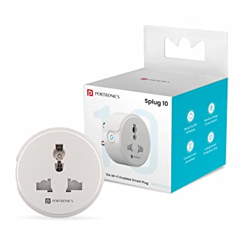 Portronics Splug 10 Wifi 10A Smart Plug Suitable for TVs, Fan, Light, Music System Compatible with Alexa and Google Assistant(White)