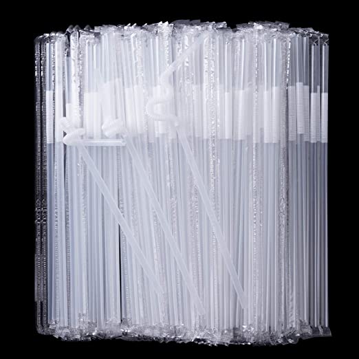 200 Pcs Individually Packaged Clear Plastic Extra Long Flexible Disposable Drinking Straws.(0.23'' diameter and 10.2" long) (Clear)