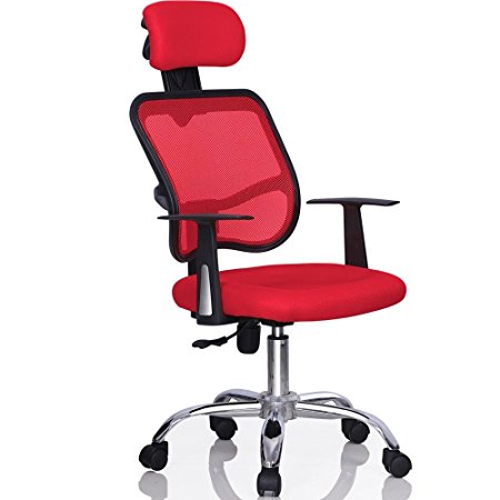 Yaheetech Ergonomic Mesh Computer Office Desk Chair with Adjustable Head Rest (Red style A)