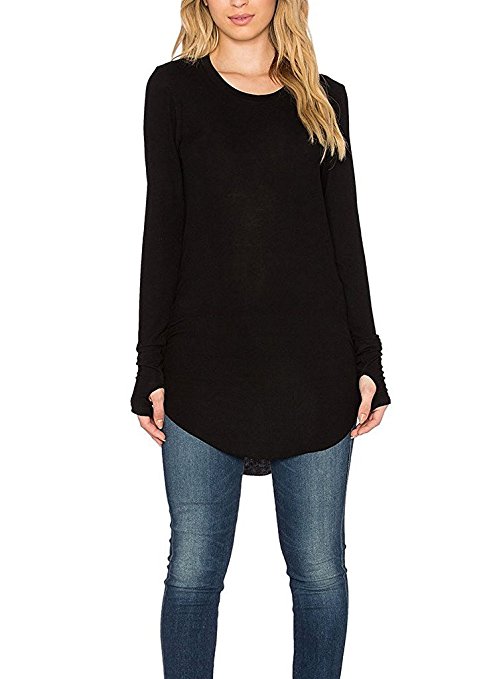 Ssyiz Women's Long Sleeve Stretchy Top Solid Color Fashion T Shirt