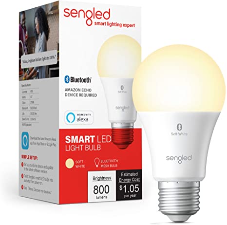 Sengled Smart Light Bulbs, Bluetooth Mesh Smart Bulb That Works with Alexa Only, Dimmable LED Light Bulb, Alexa Light Bulbs, 800LM, Soft White 2700K, 8.7W (60W Equivalent), True-to-Life Color, 1 Pack