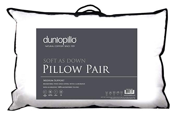 Dunlopillo Soft As Down Pillow Pack of 2 Medium Support Non-Allergenic Pillows