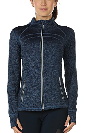 icyzone Women's Running Shirt Full Zip Workout Track Jacket with Thumb Holes