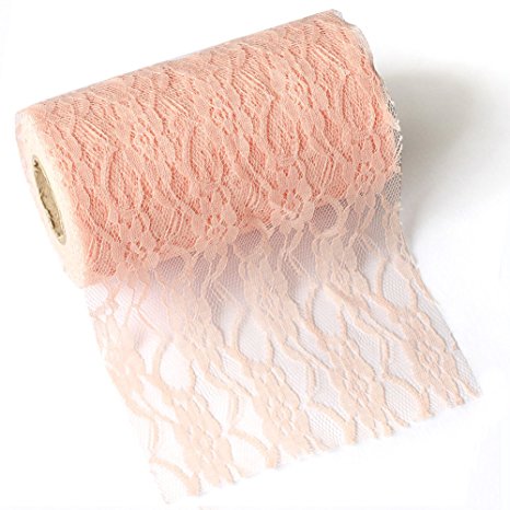 ling's moment Blush Pink Lace Fabric Ribbon Roll 6 Inch x 24 Yards for Burlap Lace Table Runner Boho Vintage Woodland Greenery Wedding Bridal & Baby Shower Party Decor Decorations