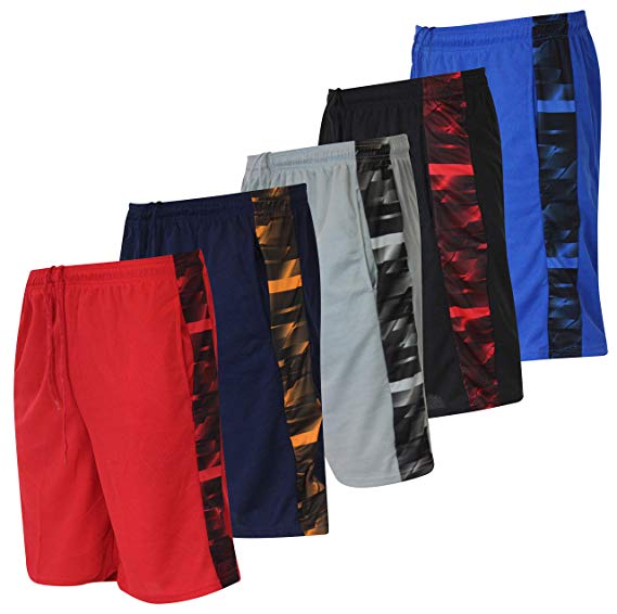 Real Essentials Men's Active Athletic Performance Shorts with Pockets - 5 Pack