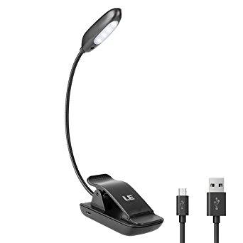 LE Rechargeable Desk Lamp Book Lights, Daylight White, 4 LED Portable Reading Light with Clip, 2-Level Brightness Eye-Care,USB Cable Included,Perfect for Bookworms & Kids