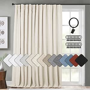 INOVADAY 100% Blackout Curtains 96 Length, Linen Textured Black Out Curtains & Drapes Thermal Curtains for Bedroom Living Room,1 Panel, W100 x L96, Light Cream