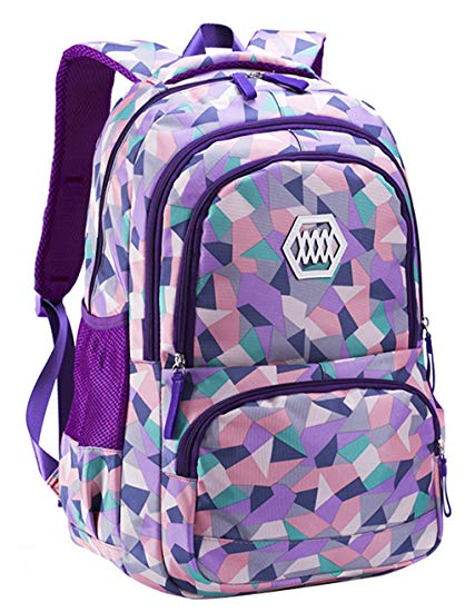 JiaYou Girl Flower Printed Primary Junior High University School Bag Bookbag Backpack(19 Liters, Style B Purple)