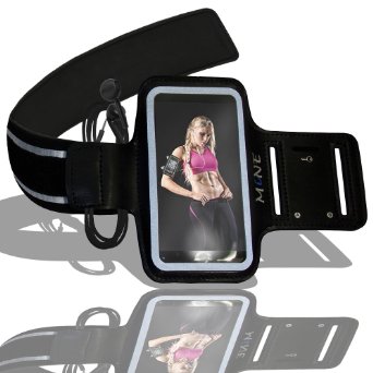 Armband for iPhone 6 Plus by MiNE Hands Free Apple Accessories Adjustable Sports Running Arm Band for Your Cell Phone  Black Case Smartphone Holder
