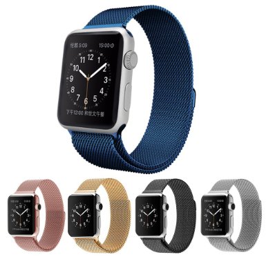 Apple Watch BandTeslasz 42mm Mesh Replacement Strap Stainless Steel Milanese Loop Strap Magnetic Buckle Wrist Band for Apple iWatch All Models Blue 42 MM