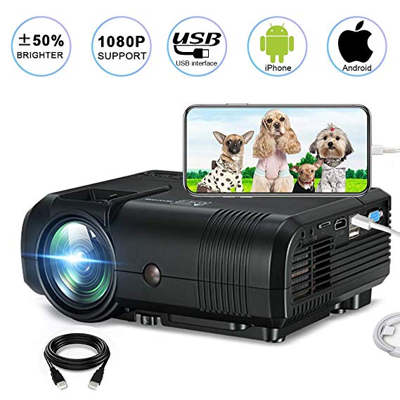 Video Projector, Weton +50% Lumen Portable Mini Projector Multimedia LCD Video Projector 1080P for Home Theatre Entertainment , TV, Laptops, Games parties, Smartphones,with HDMI and AV Cable (2018 Upgraded)