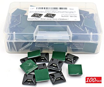 iExcell 100 Pcs Black 19 mm x 19mm x 4mm Adhesive Cable Tie Mount Base Holders With Mounting Hole, Come in a Storage Box