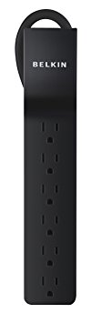 Belkin 6-Outlet Home and Office Power Strip Surge Protector with 4-Foot Power Cord and Regular Plug, 720 Joules, Black (BE106000-04-BLK)