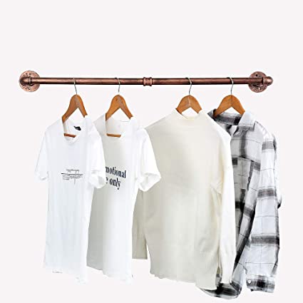 Industrial Pipe Clothing Rack Wall Mounted,Vintage Retail Garment Rack Display Rack Cloths Rack,Metal Commercial Clothes Racks for Hanging Clothes,Iron Clothing Rod Laundry Room(39.3in,Bronze)