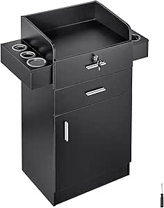 VEVOR Salon Storage Cabinet, Barber Salon Station for Hair Stylist, Hair Stylist Station Set, with 6 Sleeves, 1 Storage Cabinet, and 2 Drawers(One Lockable), Black