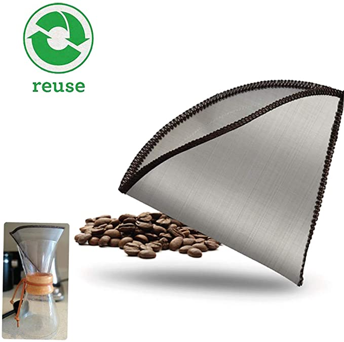#2 Reusable Permanent Cone Pour Over Coffee Filters, 2~3 Cup Stainless Steel Mesh Metal Coffee Filter 2 for Chemex, Hario V60，Ovalware, Cuisinart Coffee Maker and Other Carafes